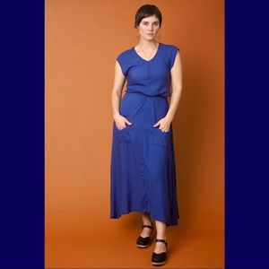 Field Day & Friends Belted Bias Dress in Blue